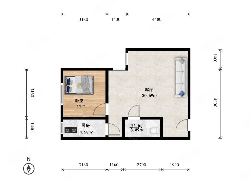 合立方2室1厅1卫69.96㎡西325万