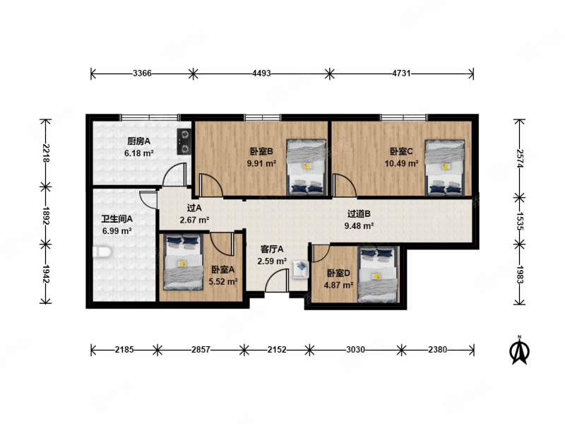 千鹤家园4室1厅1卫104.08㎡北500万