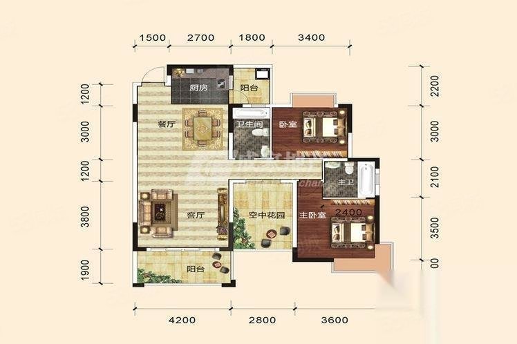 七里香江小区3室2厅2卫108㎡南57万