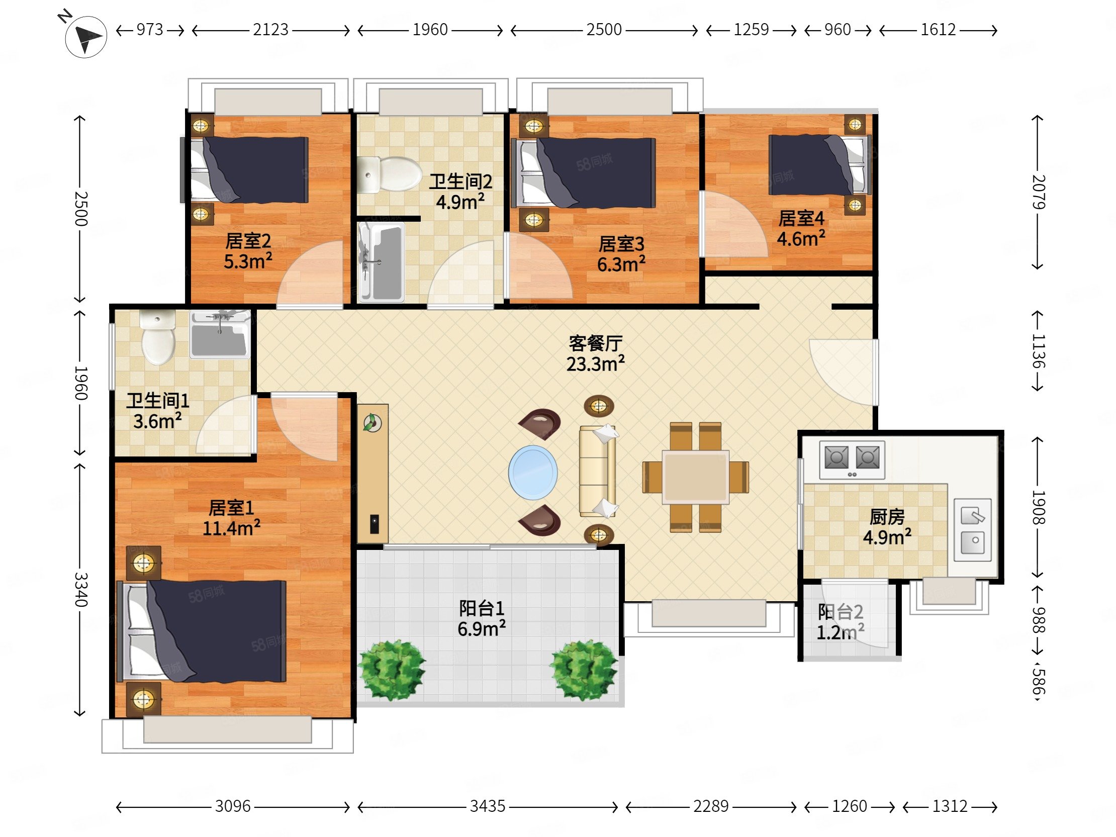天汇城二期4房诚心出售