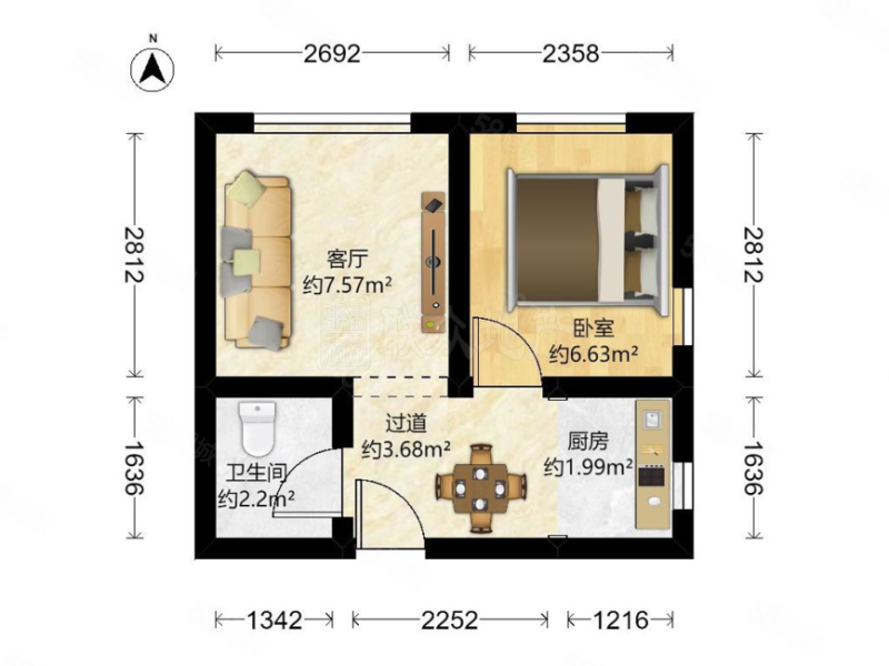 星河苑1号院1室1厅1卫38.07㎡北288万