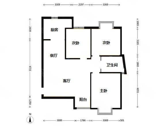 金正缔景城3室2厅1卫106.87㎡南北155万