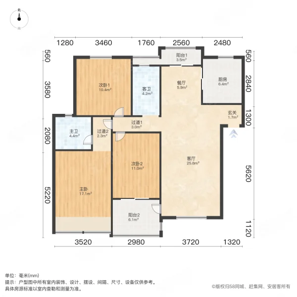 山水湾3室2厅2卫120㎡南75万