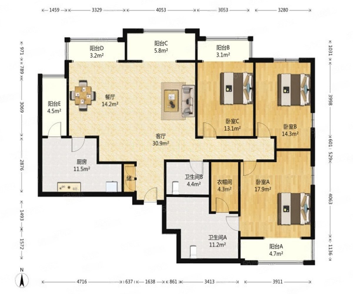 光彩国际公寓 东南北3居室 前后无遮挡 只有契税(诚意出售)