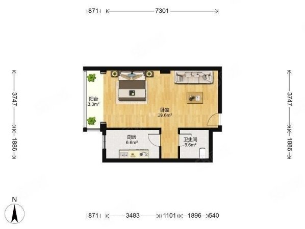 珠江骏景南区1室1厅1卫66㎡西380万