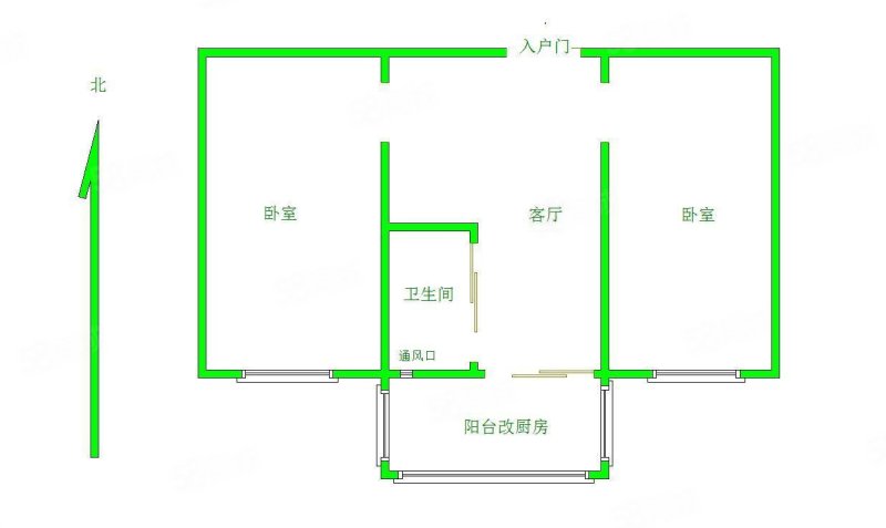 十七中宿舍2室1厅1卫55㎡南北94万