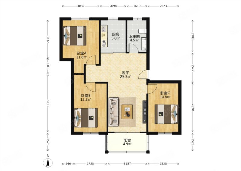 宏程逸翠公寓3室1厅1卫97㎡南58万