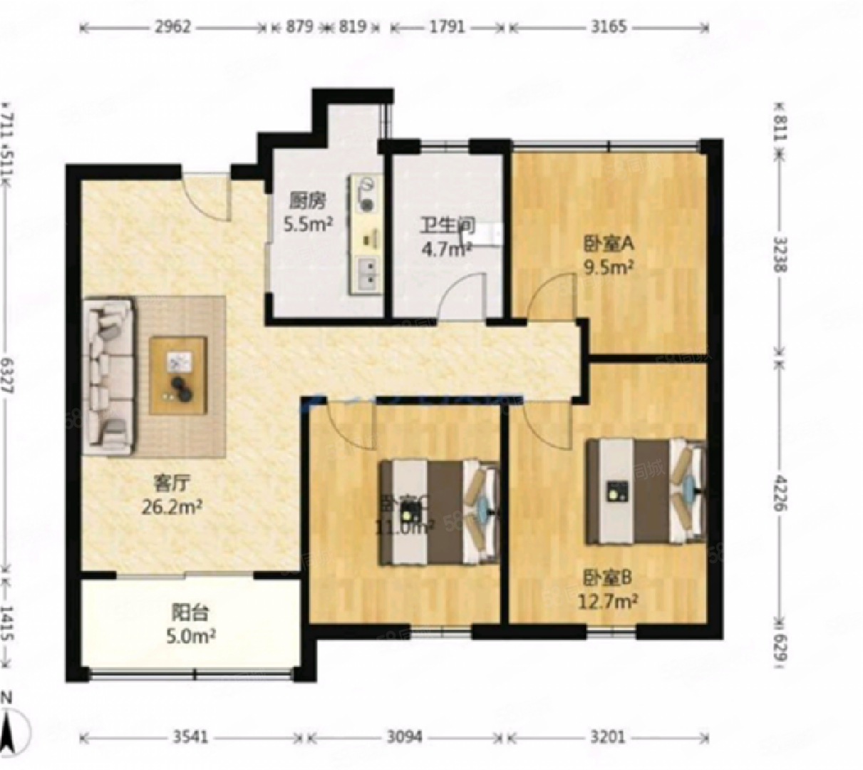 世茂公元 3室2厅 89平小三房 总价 188.8万元