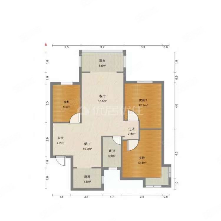 金域华府3室2厅1卫113㎡南北120万