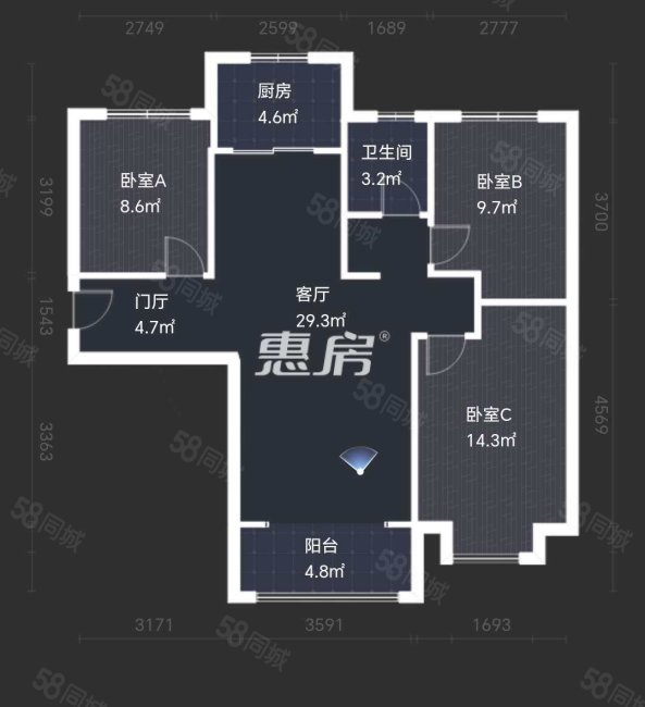 鑫苑又一程3室2厅1卫109㎡南北108万