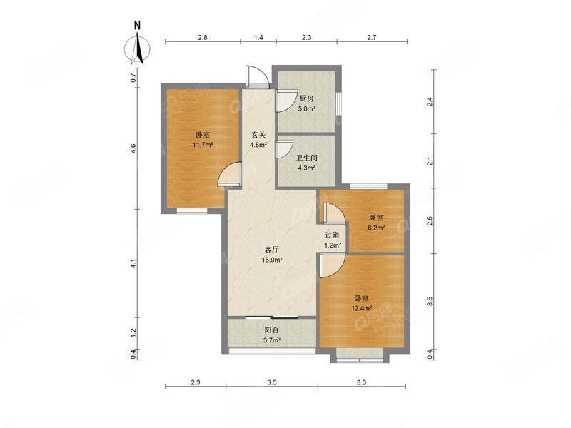 坝上街环球中心3室1厅1卫105.12㎡南185万