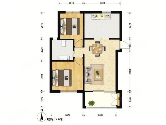 新凯家园(一期)2室2厅1卫77.72㎡南北225万