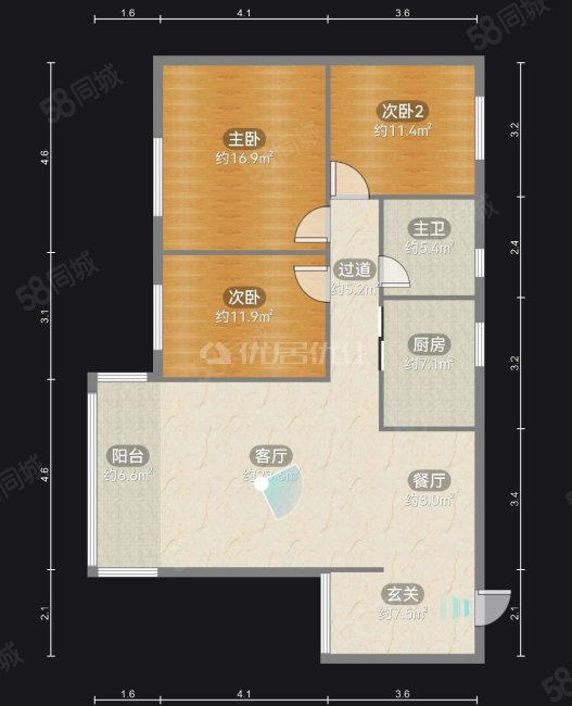 中铁逸都国际(B区)3室3厅1卫103㎡南北85万