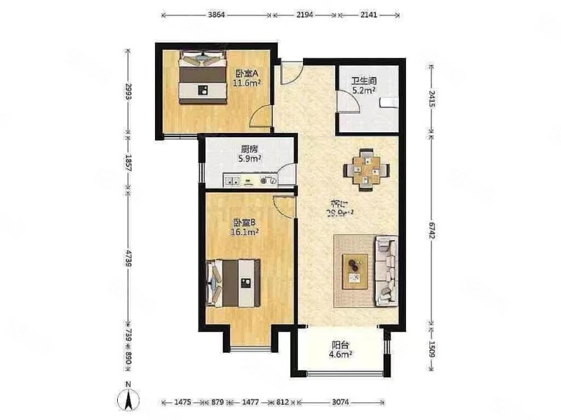 首创漫香郡2室2厅1卫92.58㎡南143万