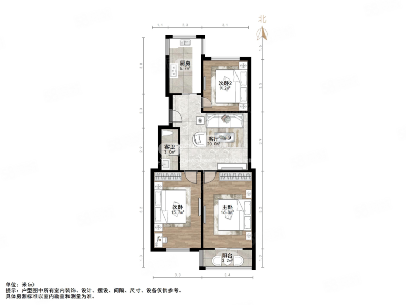 佛山苑小区(三区)3室1厅1卫92㎡南北185万