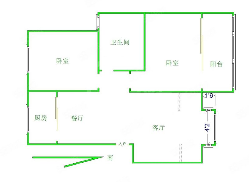 香江翡翠城2室2厅1卫106㎡南北55万
