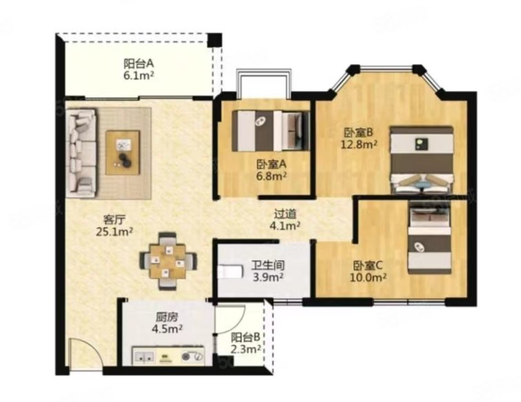 东平雅筑3室2厅2卫124.8㎡东南180万