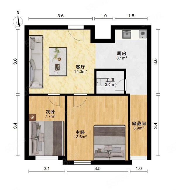 彭子江花园2室1厅1卫45㎡南北49.8万