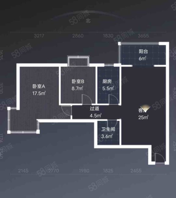 宜佳上东城2室2厅1卫91.44㎡西北66万