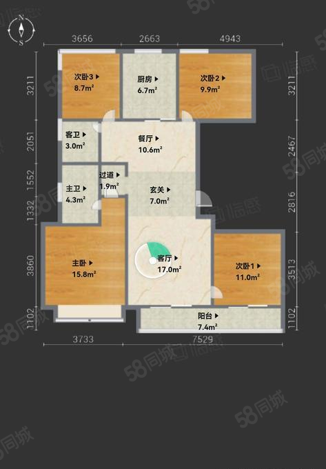 上湖城章(三期)4室2厅2卫132㎡南456万