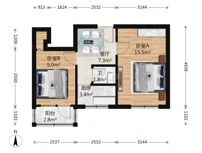 劲松六区2室1厅1卫52.69㎡南288万