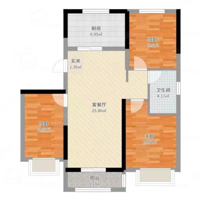 望江水岸3室2厅1卫116.79㎡南北61万