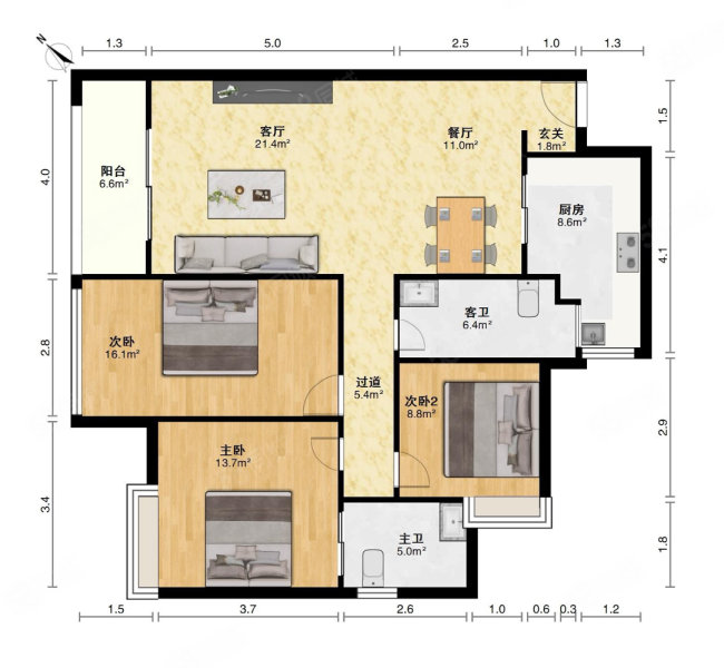 首府小区3室2厅2卫116㎡西北63万