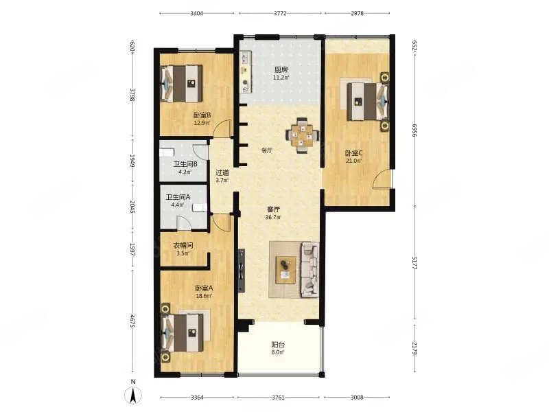 富力丹麥小鎮(zhèn)(D區(qū)公寓住宅)3室2廳2衛(wèi)137.79㎡南北360萬