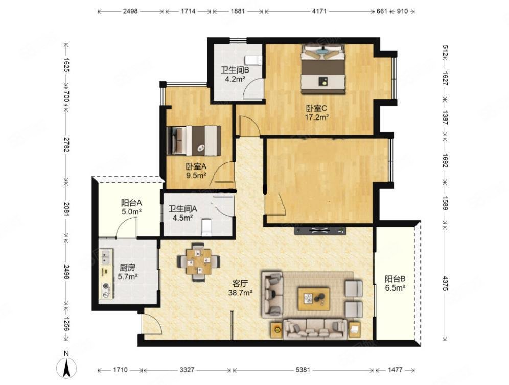 (书房地铁口 读五小)花香龙都 精装电梯套三双卫