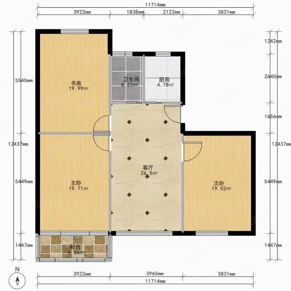 富仕名邸(东区)3室2厅1卫92㎡南北310万