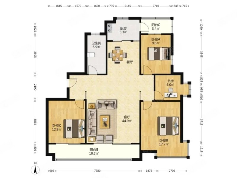 齐鲁园3室2厅2卫148㎡南北175万