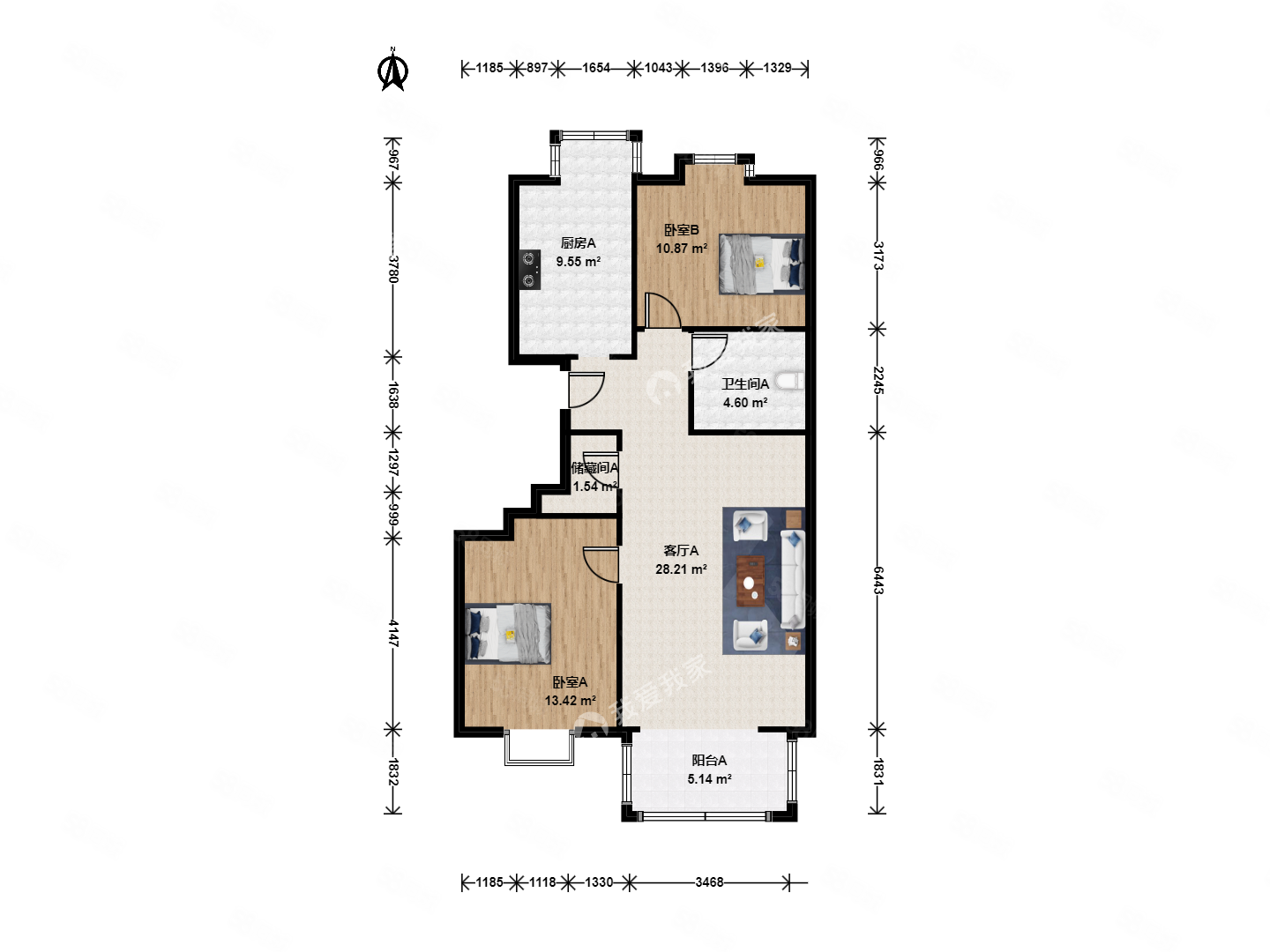 彩虹街區(qū)2室1廳1衛(wèi)100.92㎡南北588萬(wàn)