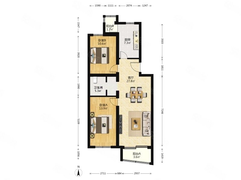 鸿博家园六区2室2厅1卫94.38㎡南北360万