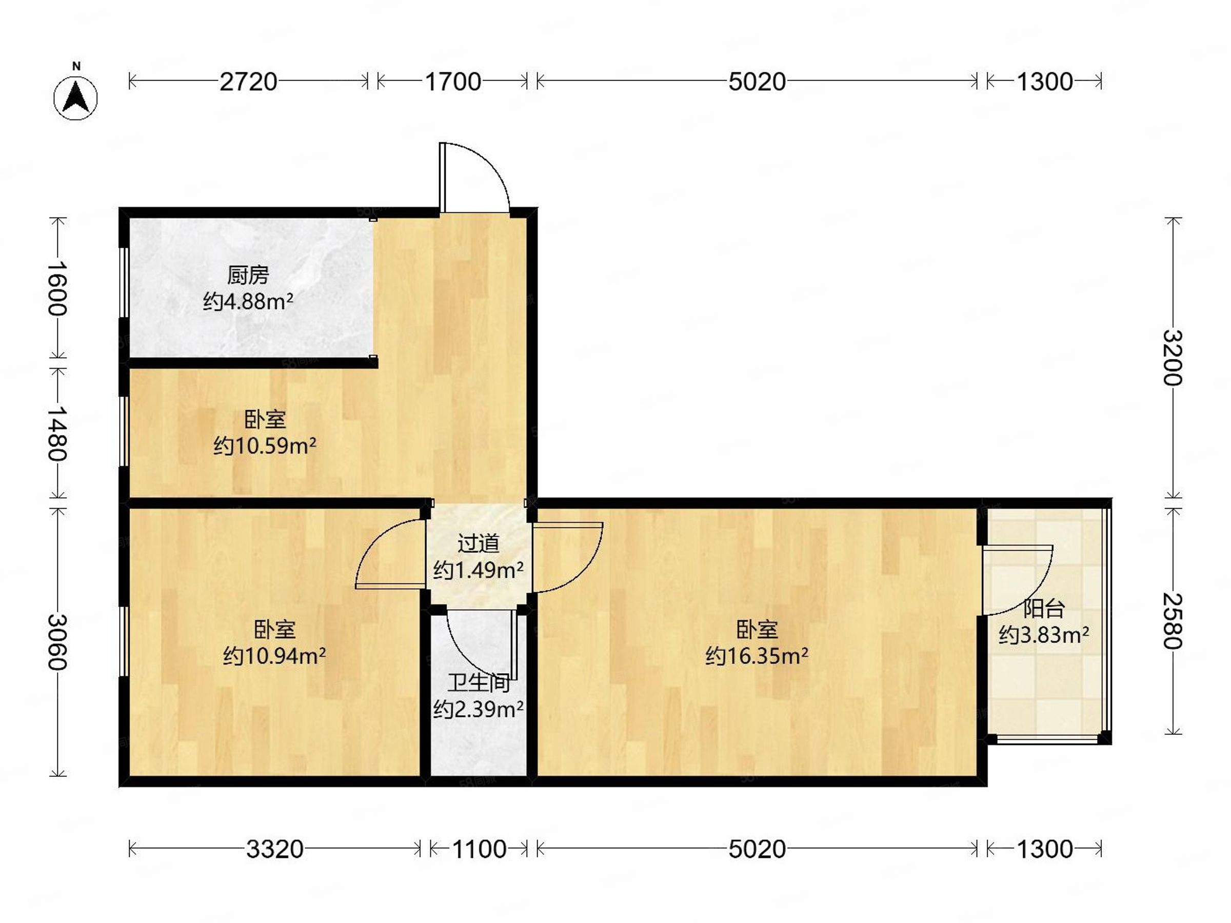 七棵樹(shù)東大街小區(qū)2室1廳1衛(wèi)56.44㎡南北143萬(wàn)