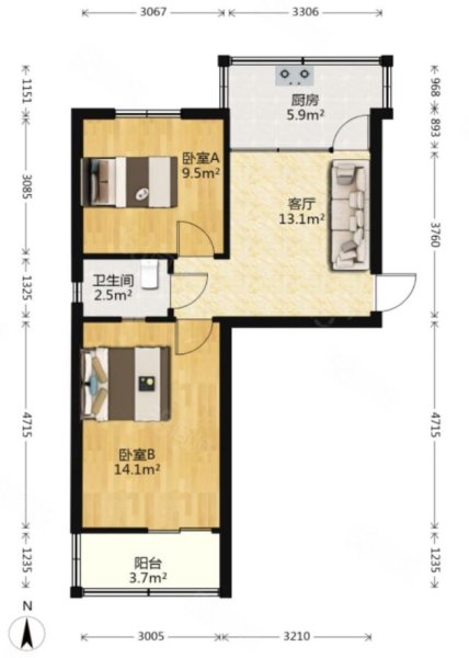 上马营东二小区2室1厅1卫52㎡南北20.6万