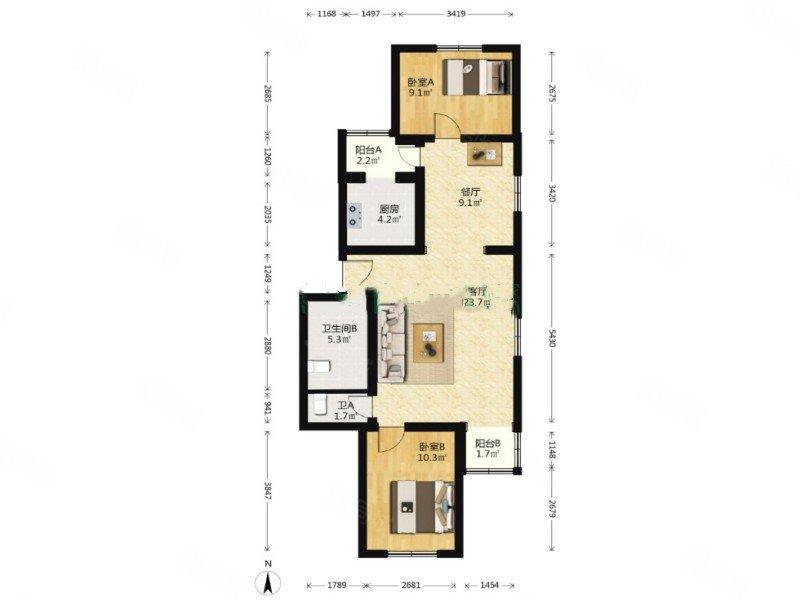 都市芳園2室2廳1衛(wèi)86.77㎡南北305萬(wàn)