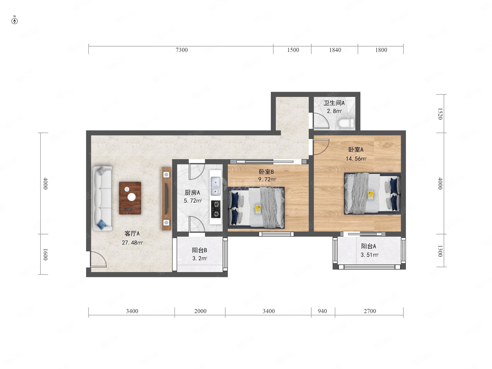 潘家園南里2室1廳1衛(wèi)88.02㎡東南400萬