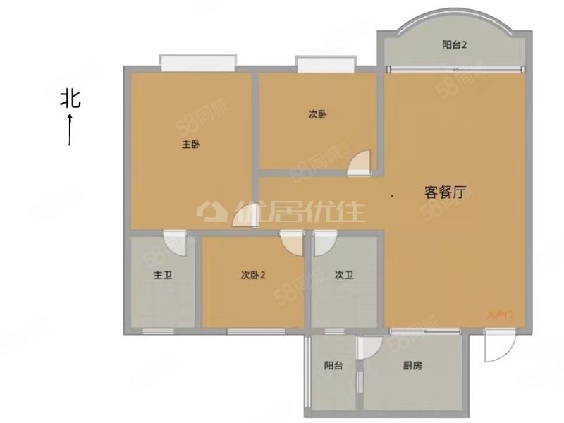 金湾花城3室2厅2卫110㎡北95万