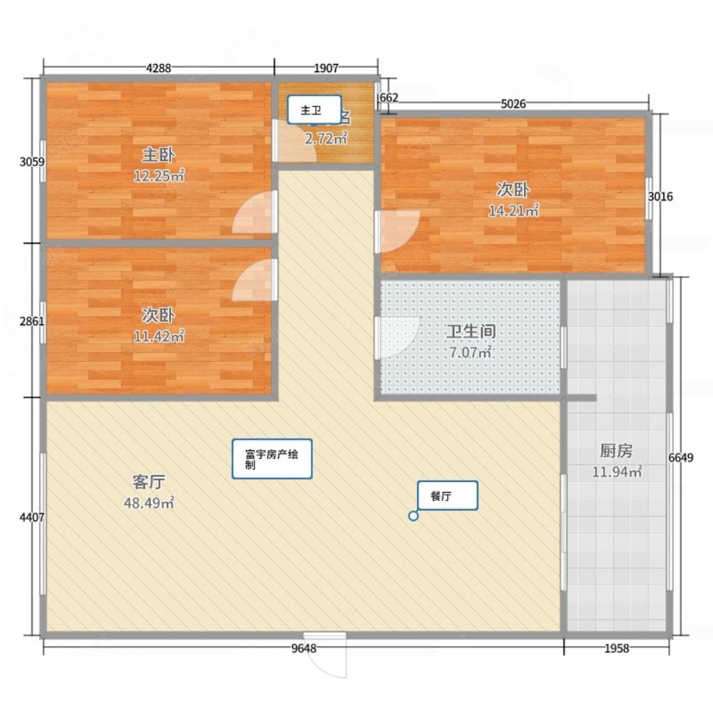 东方明珠花苑3室2厅2卫115㎡南北26万