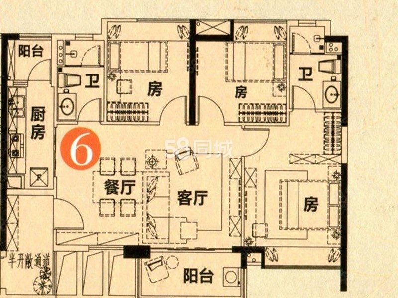 富力悦禧花园3室2厅2卫99.59㎡南350万