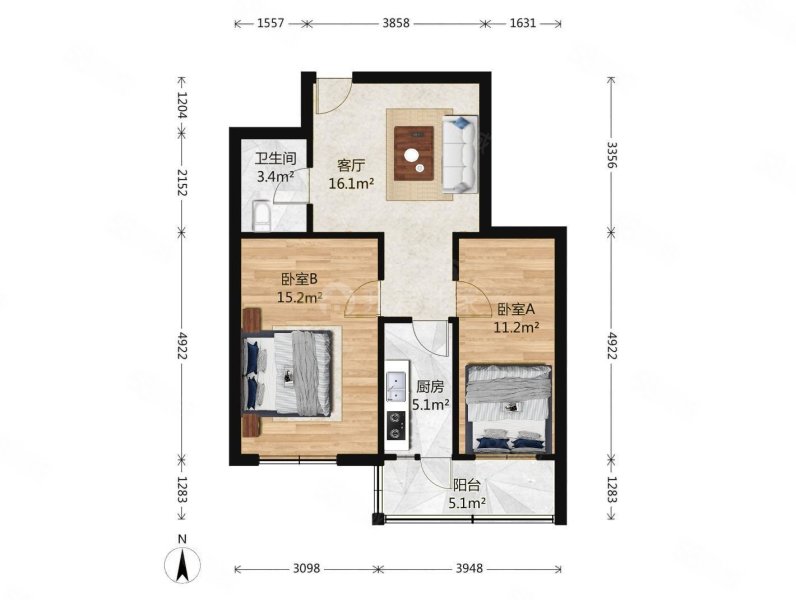 慧忠北里第二社区2室1厅1卫70.96㎡南470万