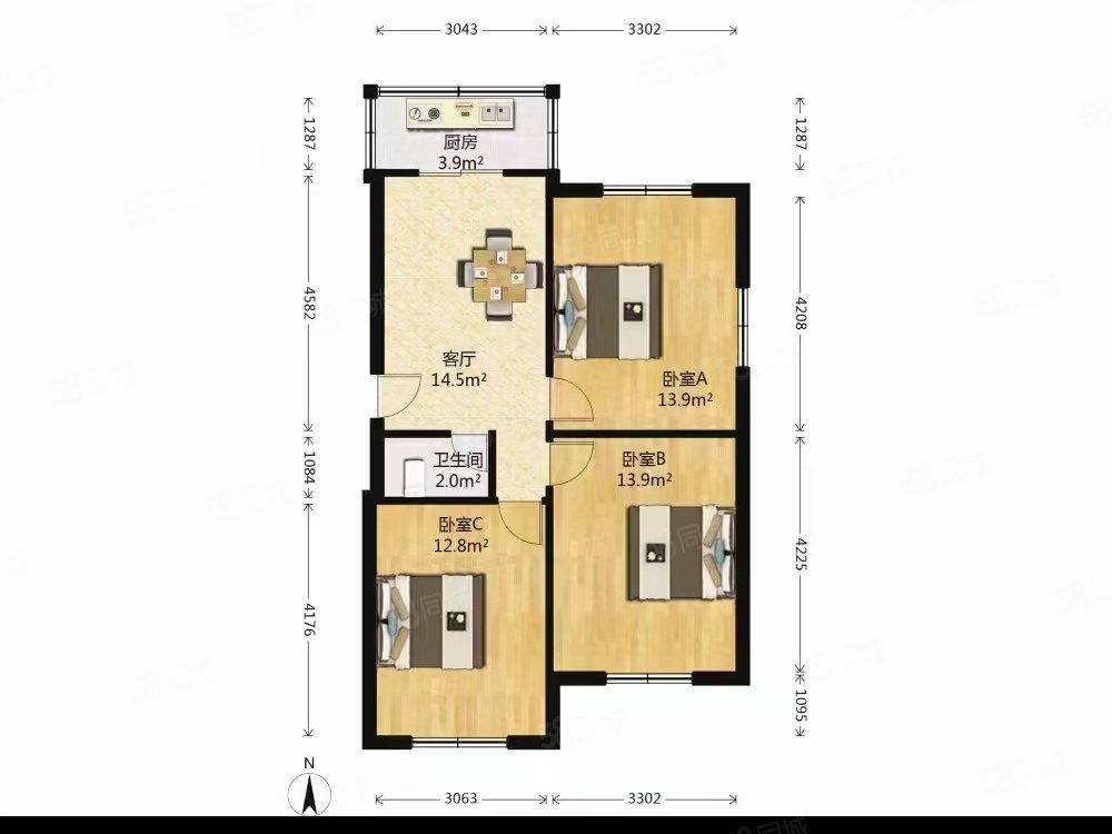 曼哈顿大厦3室2厅1卫129.27㎡东南199万