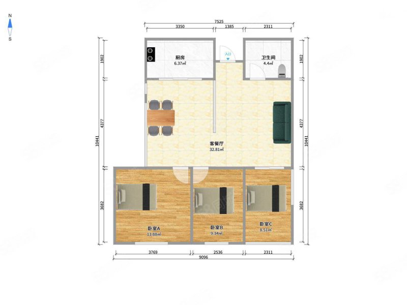 万福居3室2厅1卫89.92㎡南169万