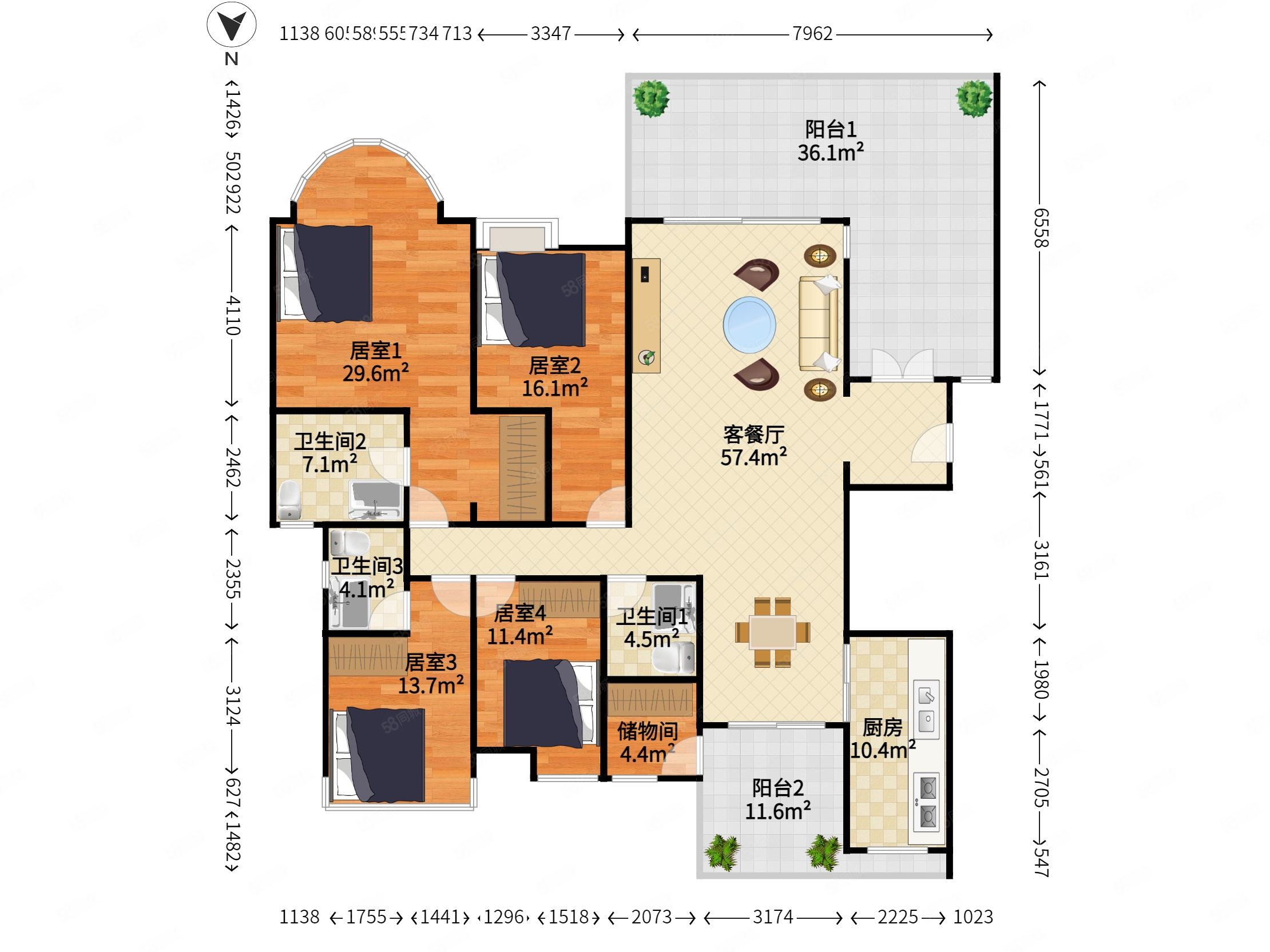 合生帝景苑5室2厅3卫222㎡南北178万