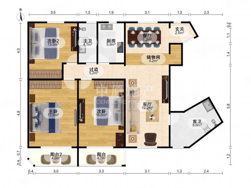 凯阳公寓3室2厅2卫155.64㎡西南890万