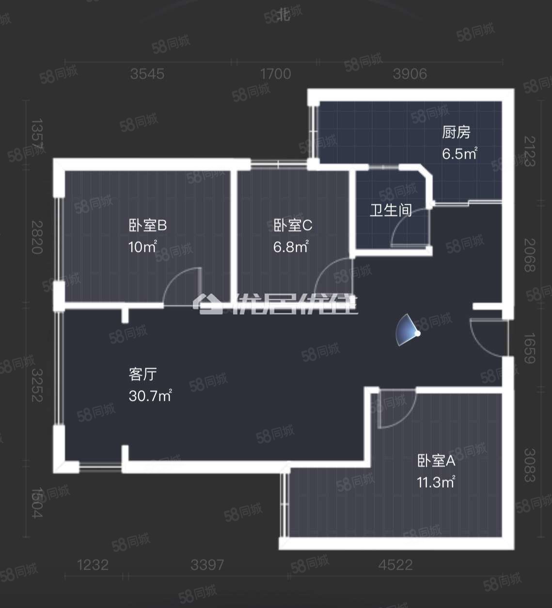 旭辉城(三期)3室2厅1卫85.65㎡南89万