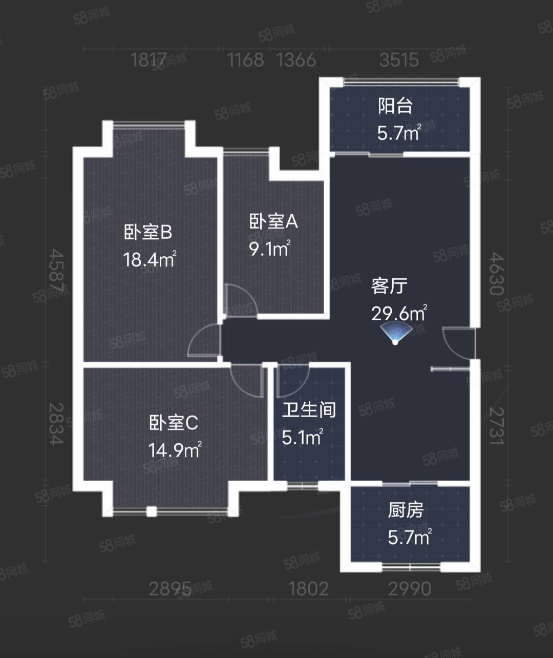 普鑫上东郡3室2厅2卫128㎡南北122万