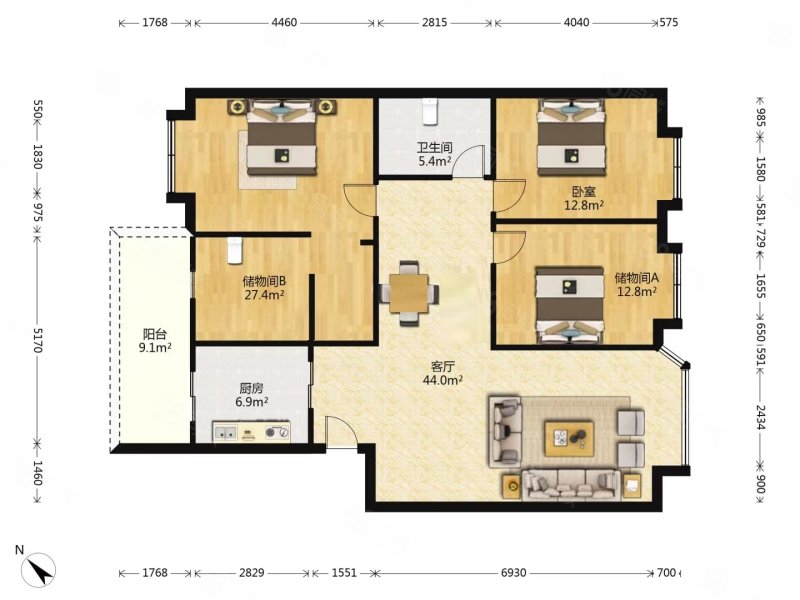 新东方公寓2室3厅2卫130㎡南210万