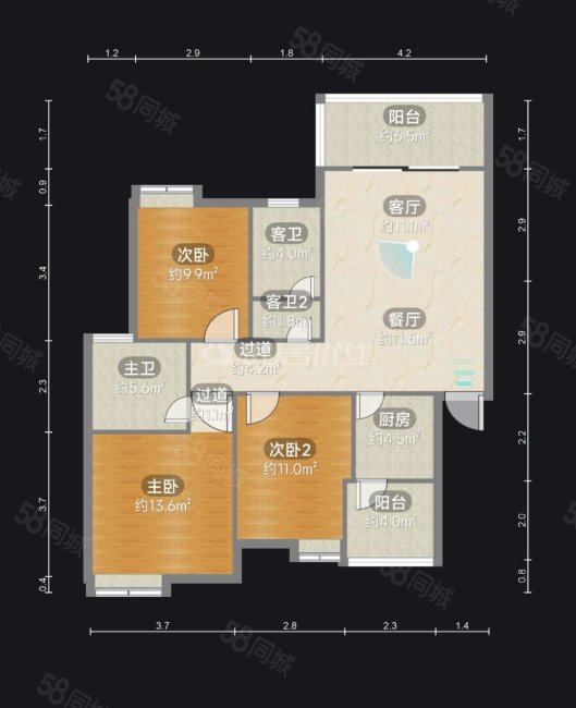 联发欣悦3室2厅2卫98㎡南75万