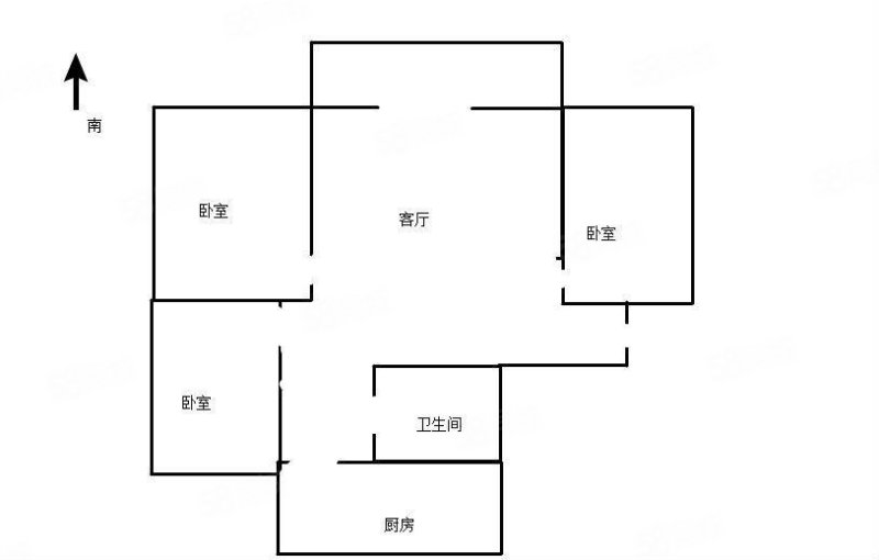 云南省人民政府研究室宿舍3室2厅1卫66.46㎡南北121万